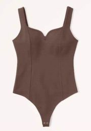 | Ponte Corset Sweetheart Neckline Thong Bodysuit in Brown