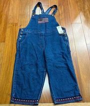 NWT Donna Rico Vintage 1990s Overalls American Flag Patchwork Wide Leg Crop XL