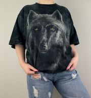 The Mountain Vintage Black Grey Wolf Graphic Tie Dye Oversized Short Sleeve Tee