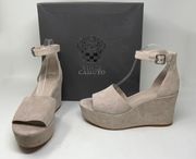 Vince Camuto Korista Tipsy Taupe Ankle Strap Open Toe Platform Wedge Sandal Heel