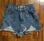 Denim Co Studded Pearl Distressed Jean Shorts