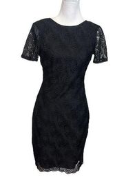 Reiss Romy Black Short Sleeve Lace Overlay Sheath Mini Dress Womens Size 2