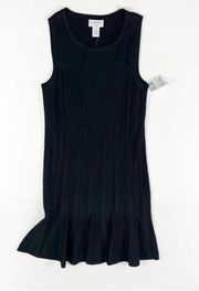 NEW Carmen Marc Valvo Ella Ribbed Stretch Knit Ruffle Flare Mini Black Dress M