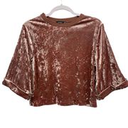 Bershka womens velvet brown crew neck cropped top size XS