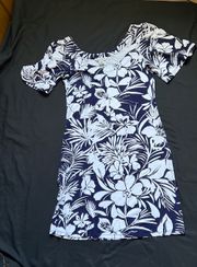 Navy & White Tropical Hawaiian Dress   Size XS