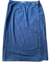 Westbound Plus Size Y2K Western Country Modest Boho Blue Denim Midi Wrap Skirt