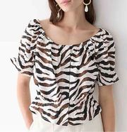 J.Crew Gathered Scoopneck Crop Top, Zebra Stripe, Brown and White, Size Medium