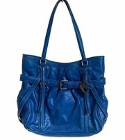 Kenneth Cole Reaction Faux Leather Solid Blue Shoulder Bag Purse Double Handle