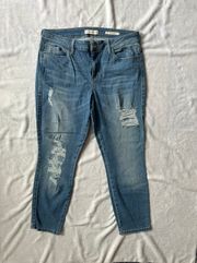 Sexy Curve Distressed Cropped Skinny Jeans in Denim Blue - Size 31