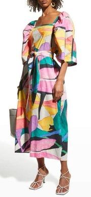 Mara Hoffman Sara Midi Dress Abstract Geometric Print Pink Yellow Size XS