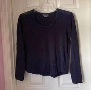 Vince long sleeve knit with sheer panels on shoulders/silk raw hem around neck