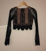 Black and Tan Lace Crop Top