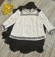 White Embroidered Peasant Top Size M