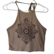 Poetry Beige Tan Faux Suede Boho Cropped Halter Top OS