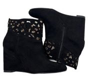 Black Cut Out Ankle Wedge Boots Booties, wide width