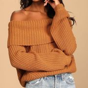 Carmichael Light Brown Off-The-Shoulder Sweater