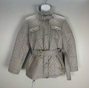 Michael Michael Kors Zip Up Puffer Quilted Jacket With belt Beige tan Medium