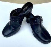 Clarks Bendables Mirabelle Black Leather Buckle Mule Slip On Clog Size 6.5 M.