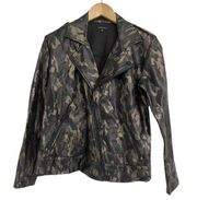 NWOT KORAL Specter Camo Metallic Vegan Faux Leather Moto Jacket Medium