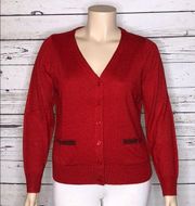 Fashion Bug NWT Size XL Red Sequin Pockets Button Front Sweater Cardigan