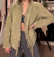 green suede frayed jacket 