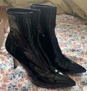 Gianvito Rossi black patent pointy toe booty low heel above ankle boot