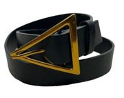 Black Leather Belt Women Vintage Triangle gold Buckle 30”-36” small medium