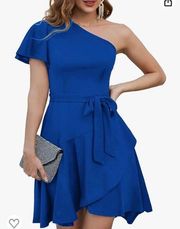 GRACE KARIN Summer Wedding Guest One Shoulder Cocktail Blue Party Dress