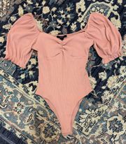 Pink Ribbed Puff Sleeve Bodysuit