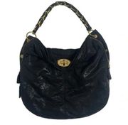 A/X Armani Exchange Shimmery Black Expandable Hobo Bag w Decorative Grommets