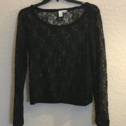 Abound Black Lace Long Sleeve Blouse