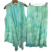 Ruby Rd Broomstick Skirt/Cardigan Set Sz 14 Green/Turquoise Boho Hippie Festival