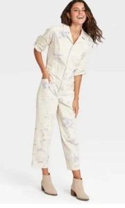 NWT UNIVERSAL THREAD -  White Floral Watercolor Boiler Jumpsuit Women's Size 12