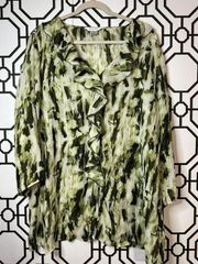 Allison Taylor Ladies Button Up Flowy Green Delicate Pastel Chic Blouse Size XL