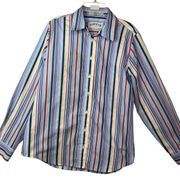 Orvis Lite Dark Blue Striped Button Up Shirt Top Long Sleeve Womens Size 8