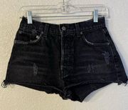 Reformation Black High Rise Distressed Cut Offs Denim Jean Shorts Button Fly 25