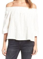 Current / Elliott Dirty White Embroidery Off the Shoulder Top