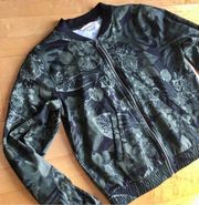 Old Navy Active Fauna + Flora Bomber Jacket, Green, Black, Silver, Size M