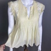 Zadig & Voltaire top XS Tiara floral embroidered prairie yellow flutter eyelet