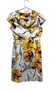 Merona Petite 2 2P Floral Dress White Yellow Knee Length Spring CDJ-C