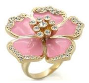 Gold brass Pink Flower Petal Ring Size 5