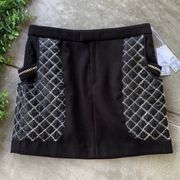 2B Rych Metallic Quilted Chain Cocktail Mini Skirt Black Gold Size 10