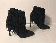 ZARA  fringed suede leather black heeled ankle booties size 36 / US 6