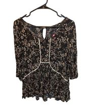 Staccato Floral Wide Neck Rayon Lightweight Boho Style Blouse Size Medium