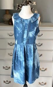 Ya Los Angeles Blue Tie Dye Denim Look Collared Dress Womens Small Summer