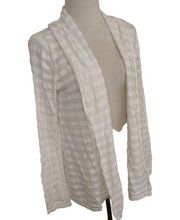 Jones New York - Sz Large - Open Front Cardigan Knit Sweater White Stripe Cotton