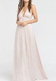 Show Me You Mumu Small Luna Maxi Dress Light Pink Shimmer Prom Party Wedding