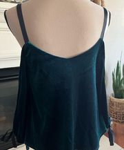 Romeo & Juliet Couture Evergreen Velvet Cold Shoulder Open Back Tie Top- M