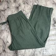 Ann Taylor Green Linen Blend Drawstring Waist wide Leg Pants size Large comfort