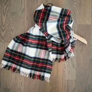 Vintage  Wool Scarf in Dress Stewart Cream, Red, and Green Plaid